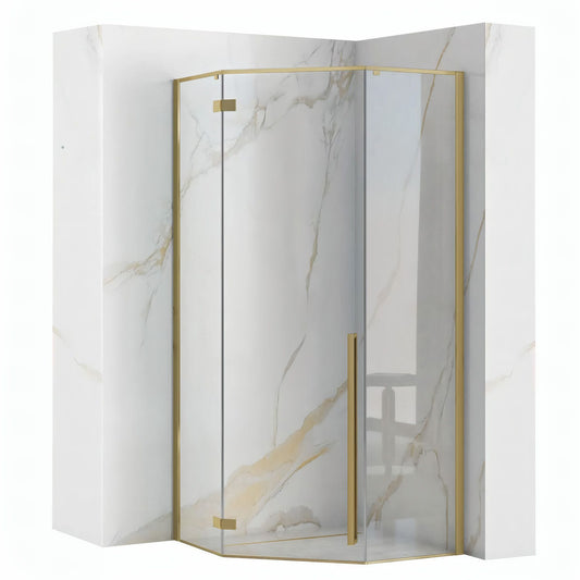 Zuhanykabin Diamond 90x90 Brush Gold Fehér Diamond Zuhanytálcával 1